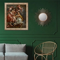 «The Union of England and Scotland, c.1633-34» в интерьере классической гостиной с зеленой стеной над диваном