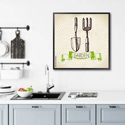 «Иллюстрация с садовыми инструментами» в интерьере кухни над мойкой