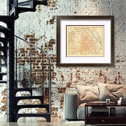 «Карта Вены, конец 19 в. 1» в интерьере двухярусной гостиной в стиле лофт с кирпичной стеной