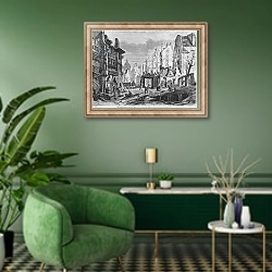 «Paris, demolitions for the building of Rue des Ecoles» в интерьере гостиной в зеленых тонах