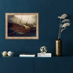 «Dutch Battleship in a Storm» в интерьере в классическом стиле в синих тонах