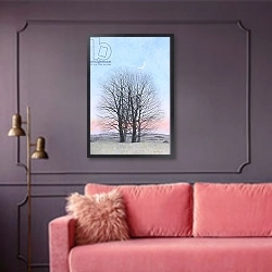 «New Moon, 2011» в интерьере гостиной с розовым диваном