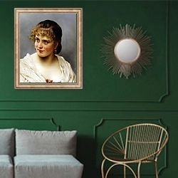 «Невинность 2» в интерьере классической гостиной с зеленой стеной над диваном
