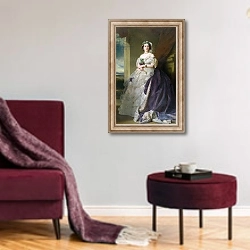 «Portrait of Lady Middleton, 1863» в интерьере гостиной в бордовых тонах