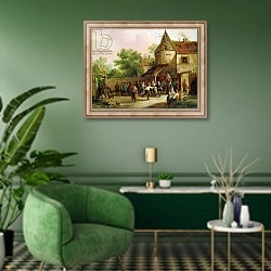 «The Village Fete» в интерьере гостиной в зеленых тонах