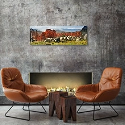 «Закарпатские пастбища осенью 2» в интерьере современной гостиной в стиле лофт над камином