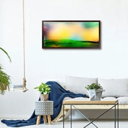 «Абстрактный пейзаж акварелью» в интерьере гостиной в скандинавском стиле над диваном