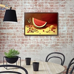 «Watermelon» в интерьере современной кухни с кирпичной стеной