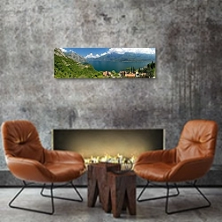 «Италия. Panorama Limone, Gardasee» в интерьере современной гостиной в стиле лофт над камином
