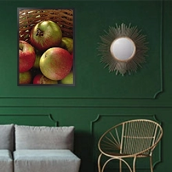 «Cox's apples in basket, 1994» в интерьере классической гостиной с зеленой стеной над диваном