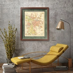 «Карта Лейпцига с пригородами, конец 19 в.» в интерьере в стиле лофт с желтым креслом