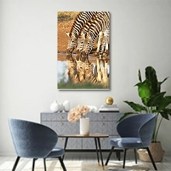 «Три зебры на водопое» в интерьере современной гостиной над комодом