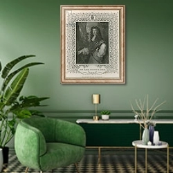 «John Graham of Claverhouse, 1st Viscount of Dundee, from 'Lodge's British Portraits', 1823» в интерьере гостиной в зеленых тонах