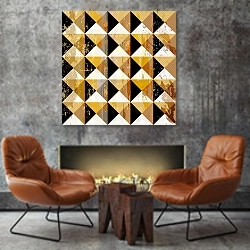 «Абстрактный узор с квадратами и треугольники» в интерьере в стиле лофт с бетонной стеной над камином