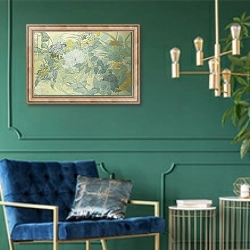 «Japanese Flowers; Les Fleurs Japonaise,» в интерьере в классическом стиле с зеленой стеной