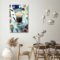 «Чашка кофе на голубом фоне» в интерьере кухни в стиле ретро над обеденным столом