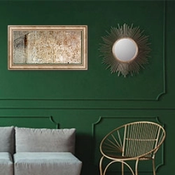«Study for the 'Battle of Cascina' 1504» в интерьере классической гостиной с зеленой стеной над диваном