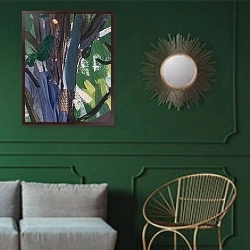 «Iris meadow» в интерьере классической гостиной с зеленой стеной над диваном