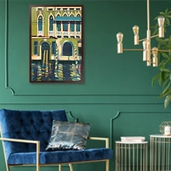 «Blue Awning» в интерьере в классическом стиле с зеленой стеной
