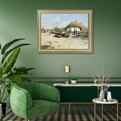 «Околица» в интерьере гостиной в зеленых тонах