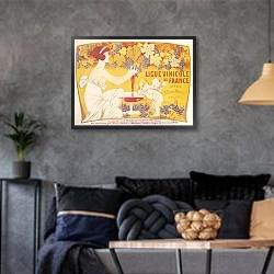 «Ligue Vinicole de France» в интерьере гостиной в стиле лофт в серых тонах