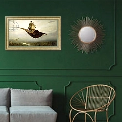 «The Magic Carpet, 1880» в интерьере классической гостиной с зеленой стеной над диваном