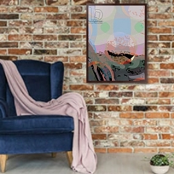 «Mona 7» в интерьере в стиле лофт с кирпичной стеной и синим креслом