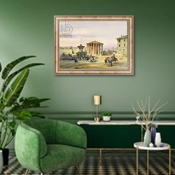 «The Temple of Vesta, Rome, 1849» в интерьере гостиной в зеленых тонах