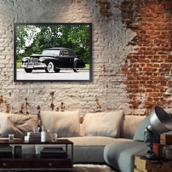 «Lincoln Continental Cabriolet '1946–48» в интерьере гостиной в стиле лофт с кирпичной стеной