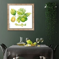 «Акварельные плоды хлебного дерева» в интерьере столовой в зеленых тонах