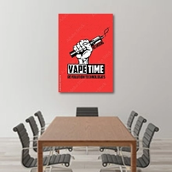«Плакат для магазина электронных сигарет» в интерьере конференц-зала над столом для переговоров