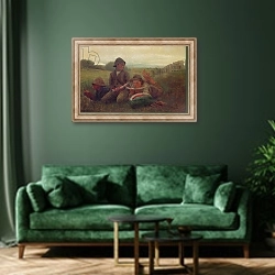 «The Watermelon Boys, 1876» в интерьере зеленой гостиной над диваном