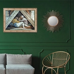«Sistine Chapel Ceiling: The Ancestors of Christ» в интерьере классической гостиной с зеленой стеной над диваном