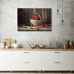 «Натюрморт с корзиной с клубникой» в интерьере современной кухни над раковиной