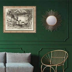 «Planing Big Shells» в интерьере классической гостиной с зеленой стеной над диваном