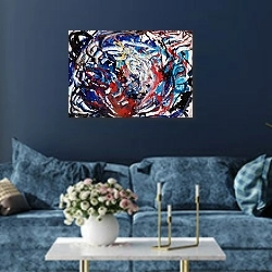 «Abstraktsioon» в интерьере современной гостиной в синем цвете