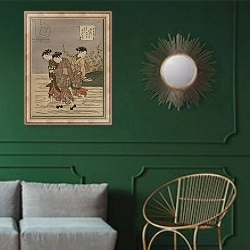 «The Jewel River at Ide', from the series 'The Six Jewel Rivers'» в интерьере классической гостиной с зеленой стеной над диваном