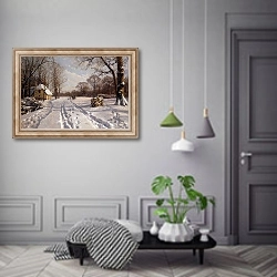 «A Sleigh Ride through a Winter Landscape, 1915» в интерьере коридора в классическом стиле