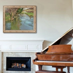 «A Stream in Spring,» в интерьере классической гостиной над камином