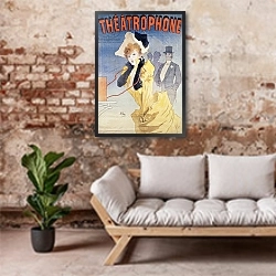 «Poster Advertising the 'Theatrophone'» в интерьере гостиной в стиле лофт над диваном
