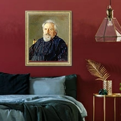«Portrait of Nikolay Leskov 1» в интерьере спальни с акцентной стеной