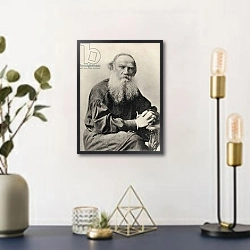 «Leo Tolstoy - portrait» в интерьере в стиле ретро над столом