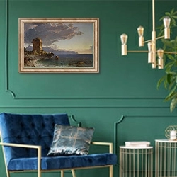«The Isle of Capri, 1893» в интерьере в классическом стиле с зеленой стеной