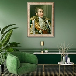«Portrait of Prince Eugene de Beauharnais Viceroy of Italy and Duke of Leuchtenberg, 1810» в интерьере гостиной в зеленых тонах