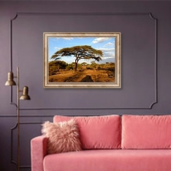 «Кения, Африка. Национальный парк» в интерьере гостиной с розовым диваном