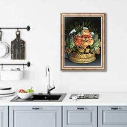 «Reversible anthropomorphic portrait of a man composed of fruit» в интерьере кухни над мойкой
