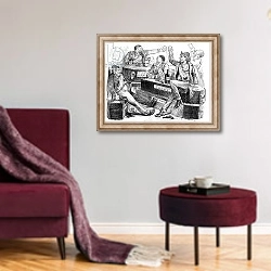 «'A Glorious Celebration', 1886» в интерьере гостиной в бордовых тонах