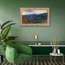 «Долина в Сен-Винсент» в интерьере гостиной в зеленых тонах