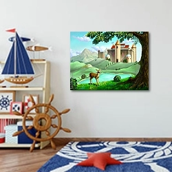 «Замок и олень» в интерьере детской комнаты для мальчика в морской тематике