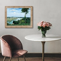 «French River Landscape, Bois-le-Roi» в интерьере в классическом стиле над креслом